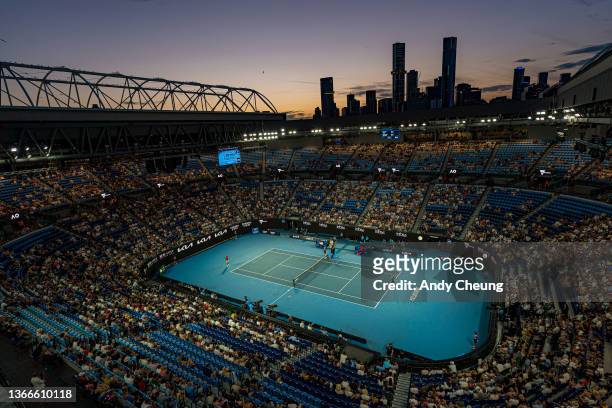 General view of Rod Laver Arena during the men's fourth round match between Stefanos Tsitsipas of Greece and Taylor Fritz of United States during day...