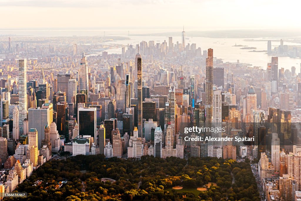Aerial view of Manhattan skyline, New York City, USA