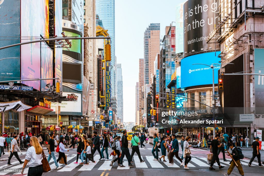 Crowds of people on the streets of New York City, USA