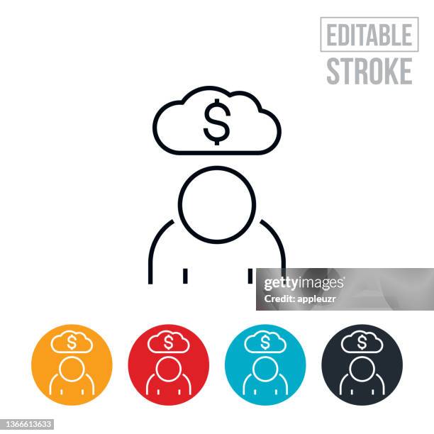 person burdened down with financial stress thin line icon - editable stroke - distraught stock illustrations