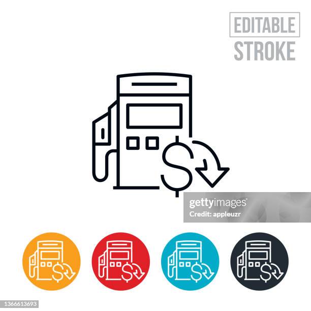 燃料価格の薄い線アイコンの下降 - 編集可能なストローク - lowering of prices点のイラスト素材／クリップアート素材／マンガ素材／アイコン素材