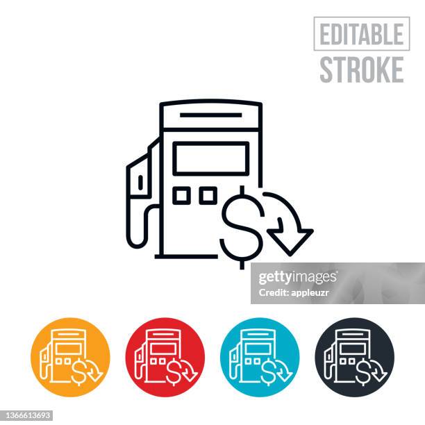stockillustraties, clipart, cartoons en iconen met falling fuel prices thin line icon - editable stroke - inexpensive