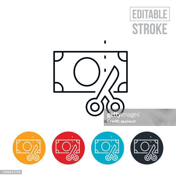 bildbanksillustrationer, clip art samt tecknat material och ikoner med cash being cut with scissors thin line icon - editable stroke - sax