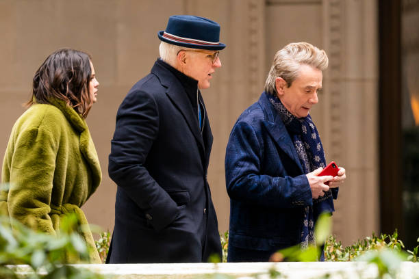 Selena Gomez, Steve Martin and Martin Short are seen filming "Only Murders in the Building" in the Upper West Side on January 24, 2022 in New York...