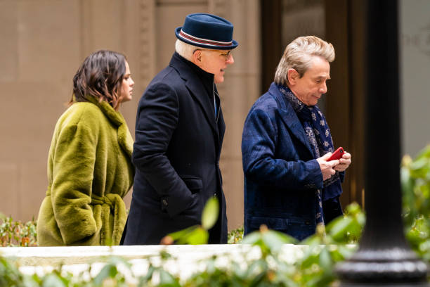 Selena Gomez, Steve Martin and Martin Short are seen filming "Only Murders in the Building" in the Upper West Side on January 24, 2022 in New York...