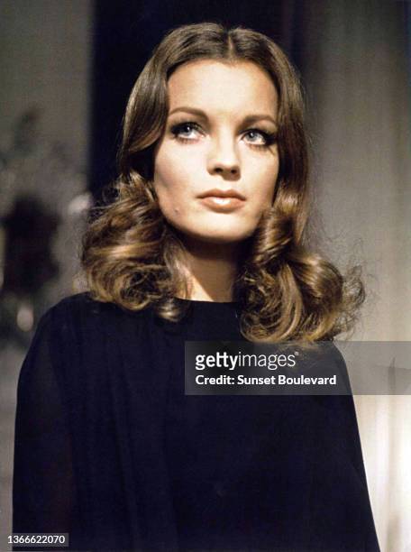 The actress Romy Schneider on the set of the film "Qui ?" directed by Leonard Keigel.