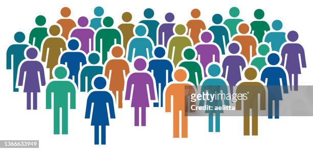 vector illustration of group of stylized people. - stick figure woman stock illustrations
