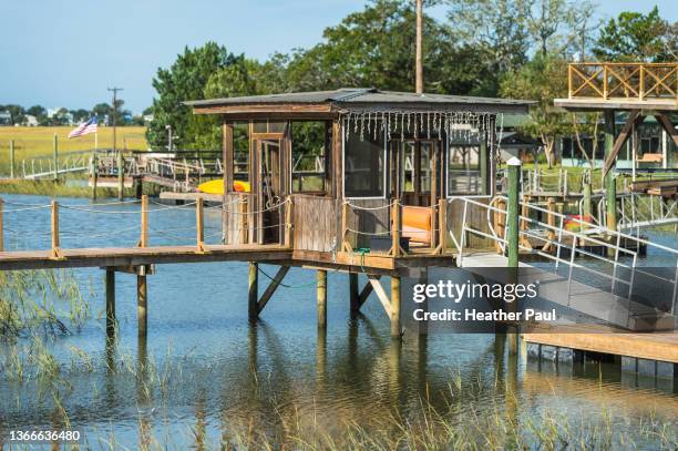 boat dock and pier in tybee island, ga - tybee island stock pictures, royalty-free photos & images