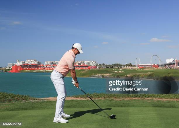 Part of swing sequence; Rory McIlroy of Northern Ireland plays his tee shot with a driver on the 18th hole during Day Four of the Abu Dhabi HSBC...