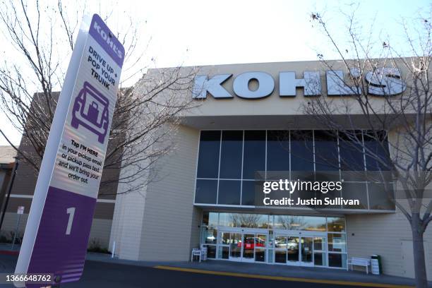 The Kohl's logo is displayed on the exterior of a Kohl's store on January 24, 2022 in San Rafael, California. Retailer Kohl's has received an...