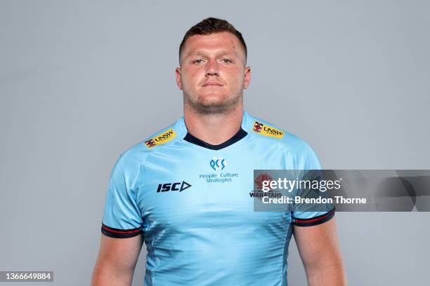 Angus Bell of the Waratahs poses during the NSW Waratahs Super Rugby 2022 headshots session at ARU HQ on January 19, 2022 in Sydney, Australia.