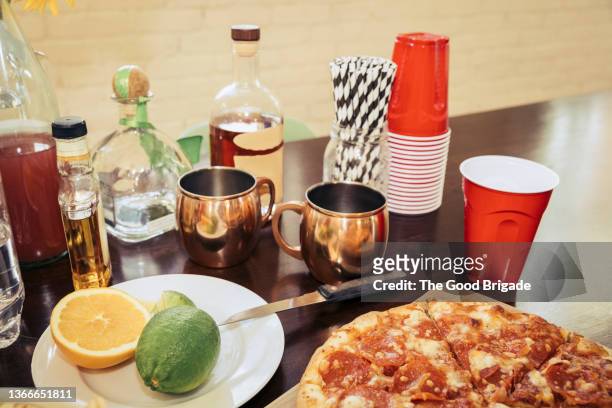still life of food and beverages on table at party - the red party in los angeles stock-fotos und bilder