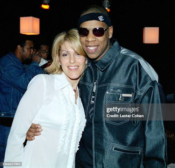 American music executive Julie Greenwald and American rapper, songwriter, record executive, entrepreneur, and media proprietor Jay-Z, pose for a...