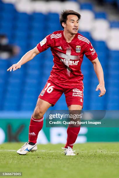 Shinji Okazaki of FC Cartagena looks on during the LaLiga Smartbank match between Real Sociedad B and FC Cartagena at Reale Arena on January 24, 2022...