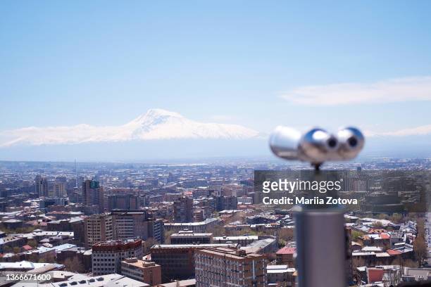 beautiful spring view of mount ararat from the armenian side - armenia ストックフォトと画像