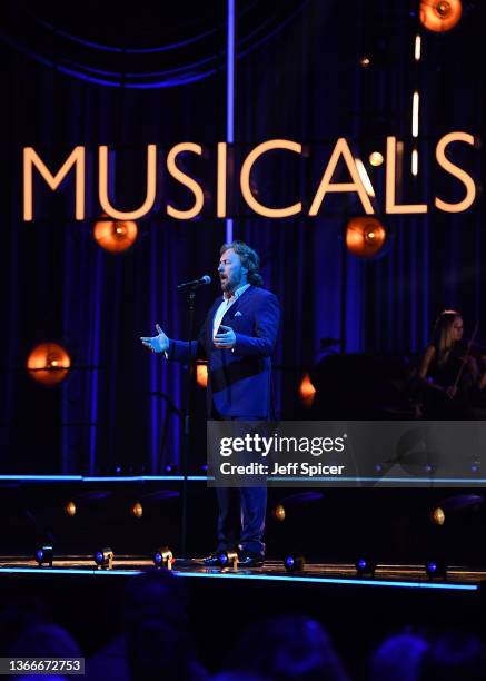 John Owen-Jones from 'Les Miserables' performs on stage during The National Lottery's Big Night of Musicals at AO Arena on January 24, 2022 in...