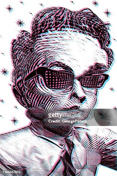 distorted stereoscopic portrait of businessman - 40 44 years stock illustrations