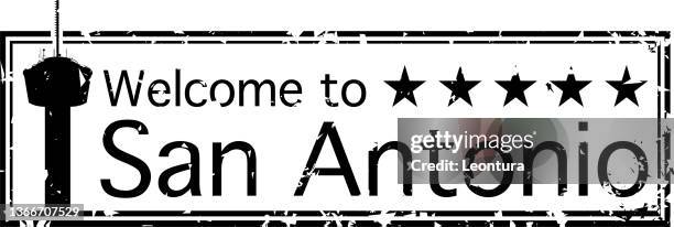 san antonio passport stamp - tower of the americas stock illustrations