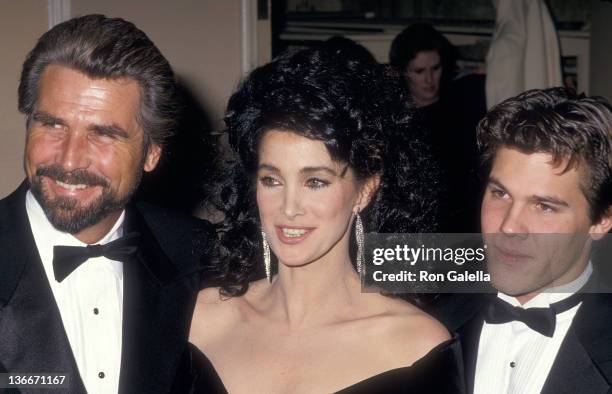 Actor James Brolin, son actor Josh Brolin and actress Connie Sellecca attend the 44th Annual Golden Globe Awards on January 31, 1987 at the Beverly...