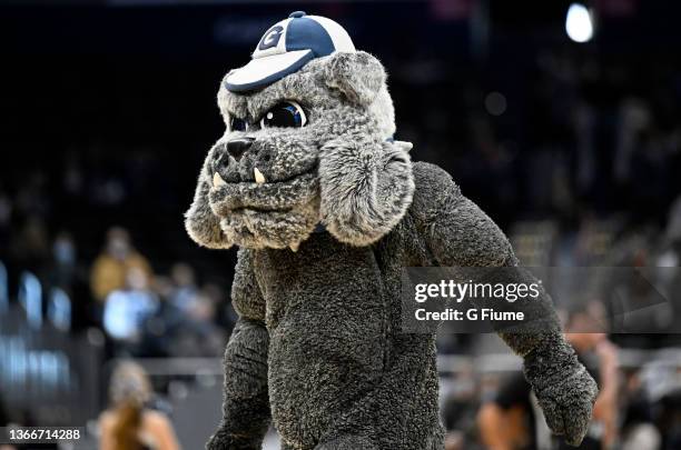 The Georgetown Hoyas mascot performs during the game against the Villanova Wildcats at Capital One Arena on January 22, 2022 in Washington, DC.