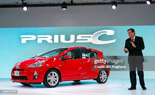 Jim Lentz, President and COO of Toyota Motor Sales, introduces the new 2012 Toyota Prius C hybrid during a press preview at the North American...