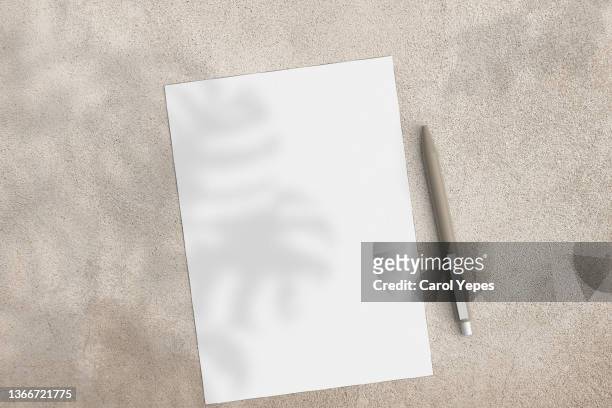 blank paper sheet cards with mockup copy space in flowers sunlight - notepad table stock pictures, royalty-free photos & images