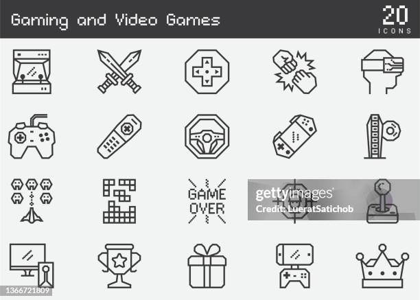 illustrations, cliparts, dessins animés et icônes de icônes de la ligne de jeux et de jeux vidéo - joueur de jeux informatiques