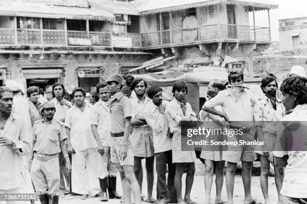 Volunteers belonging to the right wing hindu fundamentalist organisation RSS before they began rescue operation in Morbi town, Gujarat, hit by floods...