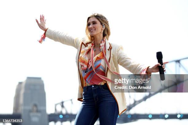Delta Goodrem performs during rehearsals for the Australia Day Live concert at Sydney Opera House on January 25, 2022 in Sydney, Australia.