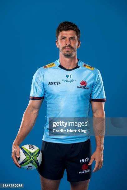 Jake Gordon poses during the NSW Waratahs Super Rugby 2022 headshots session at Rugby HQ on January 19, 2022 in Sydney, Australia.