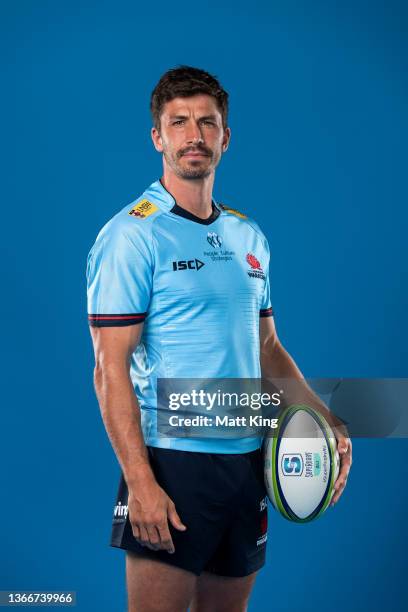 Jake Gordon poses during the NSW Waratahs Super Rugby 2022 headshots session at Rugby HQ on January 19, 2022 in Sydney, Australia.