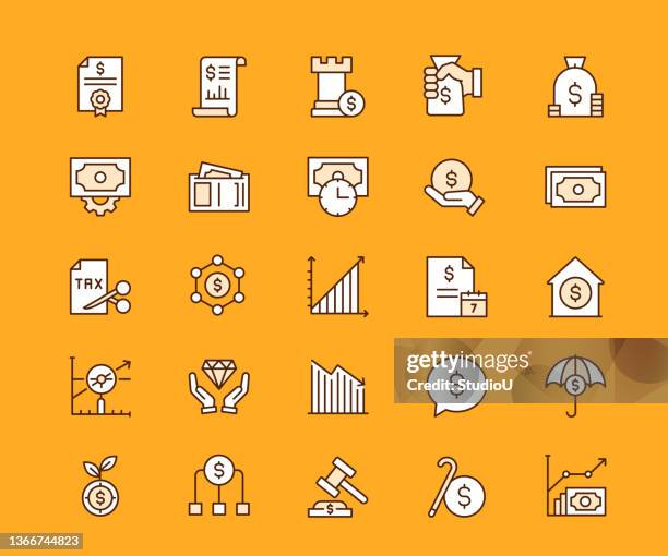 wealth management multi colored editable stroke line icons - balancing checkbook stock illustrations