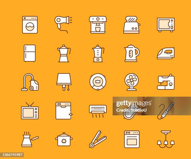 illustrations, cliparts, dessins animés et icônes de appareils électroménagers icônes de ligne de contour modifiables multicolores - rasoir électrique