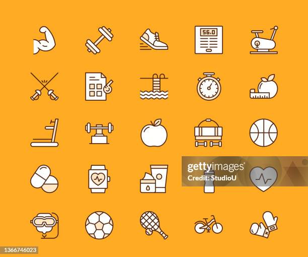 healthy lifestyle multi colored editable stroke line icons - cycling glove stock illustrations