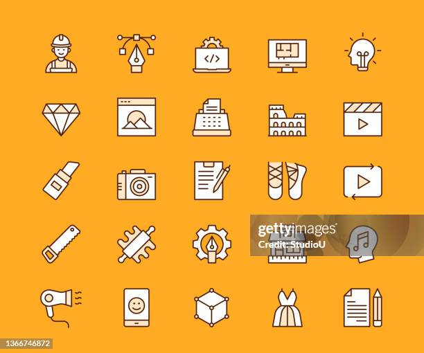 creative occupations multi colored editable stroke line icons - carpenter pencil stock illustrations