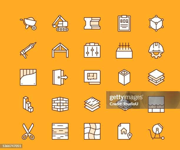 civil engineering multi colored editable stroke line icons - machine infographic stock illustrations