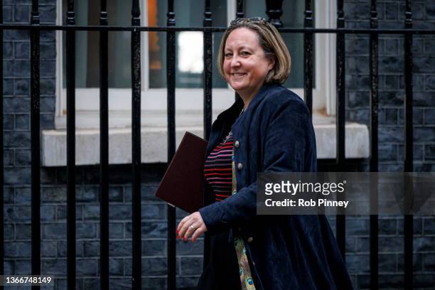 Secretary of State for International Trade Anne-Marie Trevelyan arrives at Downing Street on January 25, 2022 in London, England.