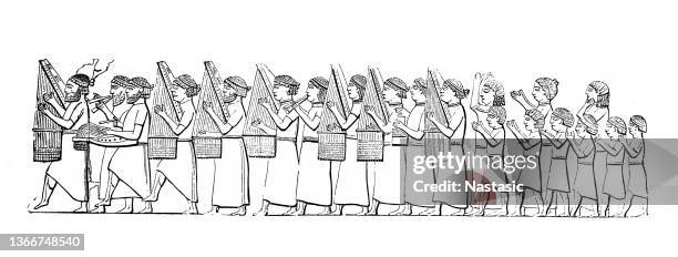 ilustrações de stock, clip art, desenhos animados e ícones de musical procession, nineveh - harpa