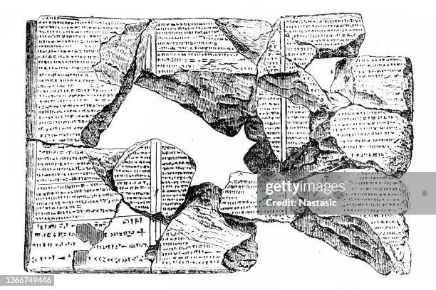 clay tablets with the flood story. after delitzsch - clay tablets stock illustrations