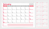 Calendar 2023 planner template. Week Starts on Sunday. Set of 12 Months. Vector Illustration