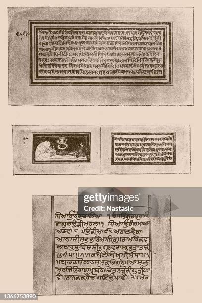 from sanskrit manuscripts of the 17th and 18th centuries - sanskrit language stock illustrations