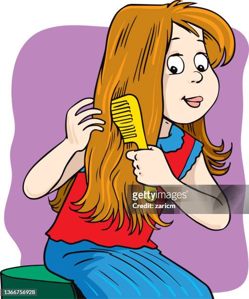 Petite Fille Se Peignant Les Cheveux Illustration Illustration - Getty  Images