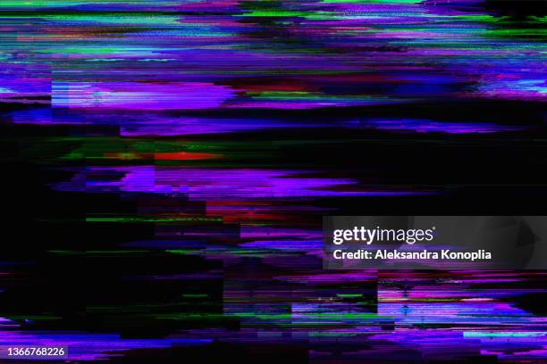 motion glitch interlaced multicolored distorted textured futuristic background - tv fotografías e imágenes de stock