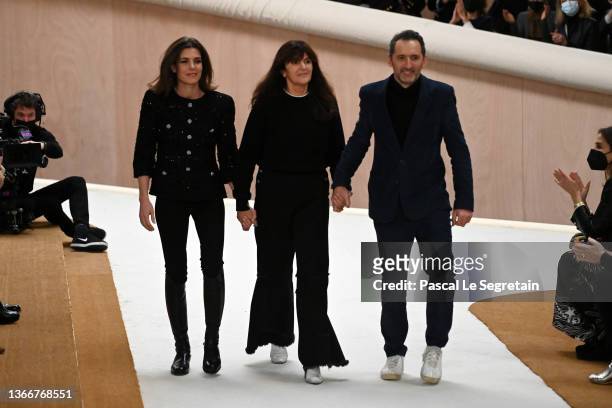 Charlotte Casiraghi, Virginie Viard and Xavier Veilhan walk the runway during the Chanel Haute Couture Spring/Summer 2022 show as part of Paris...