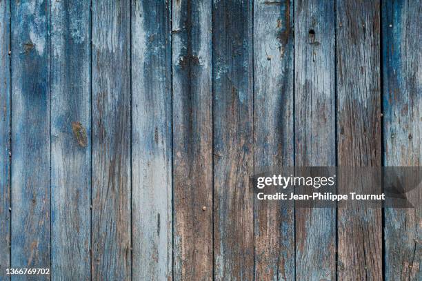 background - old blue paint on wooden facade - wood shingle stock pictures, royalty-free photos & images