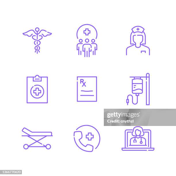 set of healthcare and medical related line icons. outline symbol collection, editable stroke - operating theatre stock illustrations