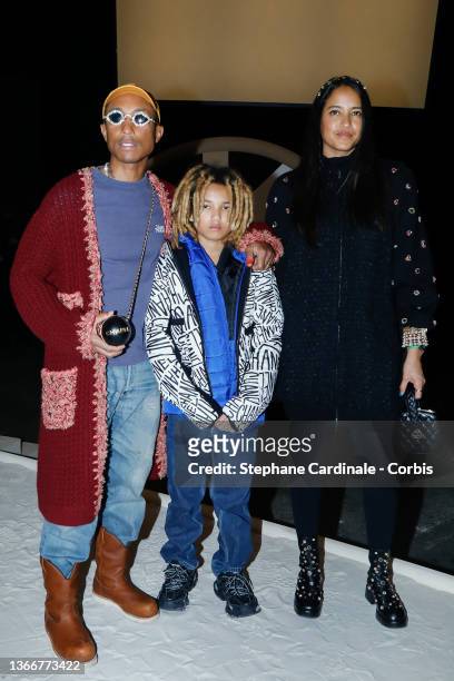 Pharrell Williams, Rocket Ayer Williams and Helen Williams attend the Chanel Haute Couture Spring/Summer 2022 show as part of Paris Fashion Week on...