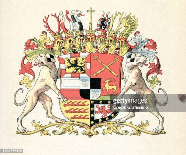 ilustraciones, imágenes clip art, dibujos animados e iconos de stock de insignia medieval de un caballero dibujo 1899 - escudo de armas