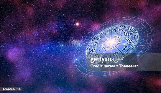 Zodiac signs inside of horoscope circle. Astrology in the sky with many stars and moons astrology and horoscopes concept Zodiac signs inside of horoscope circle. Astrology in the sky with many stars and moons astrology and horoscopes concept