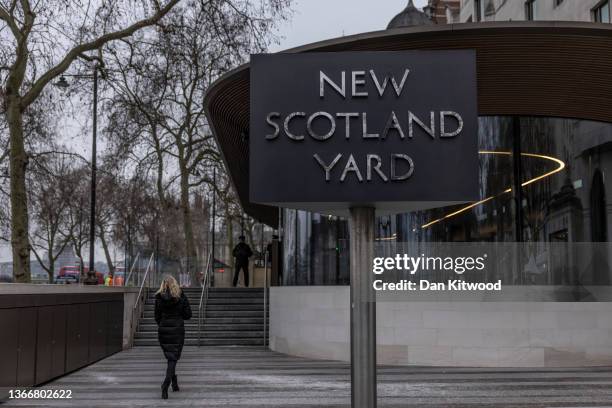 View of the exterior of New Scotland Yard on January 25, 2022 in London, England. It was announced today that Scotland Yard has launched an...